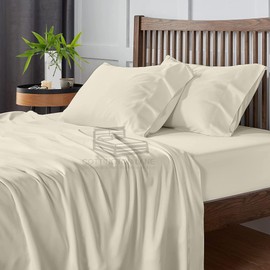 Cottinton Lane 4 Piece Olympic Queen Size Sheet Set, Premium 100% Cotton Bed Sheets Sets, 16 Inch Deep Pocket with Elastic All Around, Soft & Luxurious Hotel Quality Sheets, Ivory Solid