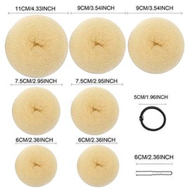 Doughnut Hair Bun Maker Set of 7 - Hairstyle Aid Set with 5 Elastic Hair Bands, 10 U-Shaped Hair Clip, Hair Pin, Hair Bun Shaper Set for Children, Girls, Women (White)