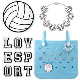 AHOKEL 11Pcs Charms for Bogg Bag Football Love Sports Letters PVC Rubber Cute Wooden Bead Accessories Charms Bogg Bag Charms Set Insert Decorative for Simply Southern Totes Beach Tote Bag, One Size,