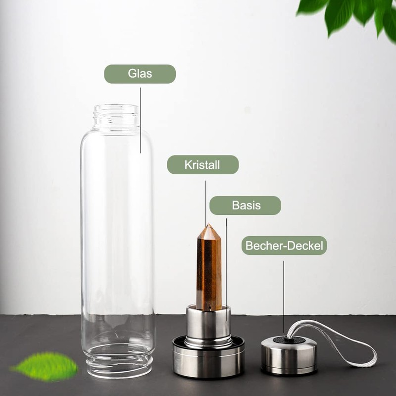 HINATAA Crystal Water Bottle, Removable Healing Natural Quartz Water Bottle,