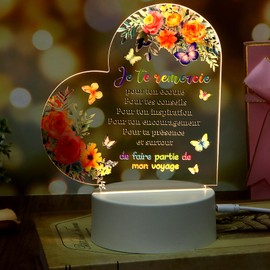 Teacher Gifts French from Students Acrylic Night Lamp Teacher Gifts Heart Shape Night Light for Teacher Appreciation Gifts French Night Lamp for Teacher's Day Christmas cadeaux de professeur
