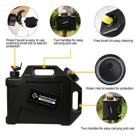 COOZMENT 5 Gallon (19L) Portable Water Containers with Spigot, BPA Free Water Jug, Black Water Tank, Multifunction Water Storage Containers for Camping Outdoor Hiking,Emergency Stroage