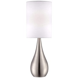 Modern Contemporary Style Accent Table Lamp 21" High Brushed Nickel Silver Metal Teardrop White Cylinder Shade Decor for Living Room Bedroom House Bedside Nightstand Home Office - 360 Lighting