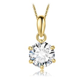 JewelryPalace Round 1ct Cubic Zirconia Solitaire Pendant Necklace for Women, 925 Sterling Silver 14k Yellow Gold Plated Necklaces for Her, Classic Simulated Diamond Jewellery Set, 18 Inches chain