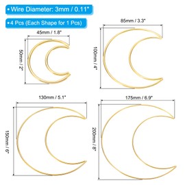 PATIKIL Dream Catcher Ring Set, 1 Set 4 Sizes Metal Moon Shape Macrame Wreath Floral Ring Hoop for Home DIY Craft Wedding Wall Hanging Decoration, Gold