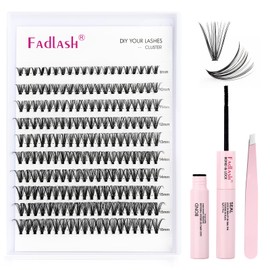 FADLASH DIY Lash Extension Kit Individual Lashes Cluster D Curl Eyelash Extension Kit with Lash Bond and Seal and Lash Applicator Tool for Self Application at Home (30D-0.07D-8-16MIX KIT)