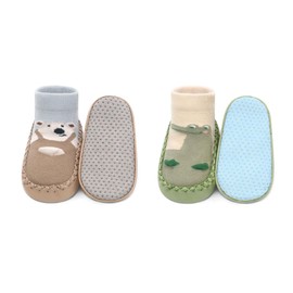 BEHELE Baby Slippers Socks Toddler Non-skid Sock Shoes Non Slip Floor Grippers for Boys Girls First Walking 2 Pairs (US, Age, 6 Months, 12 Months, Green)