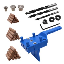 Buaak 41 Pcs Dowel Jig Kit, 6/8/10mm Wood Dowel Jig Kit, Metal Sleeve Handheld Drill Guide Bit Tools, Professional Dowelling Jig, Doweling Hole Saw Tools (Blue)