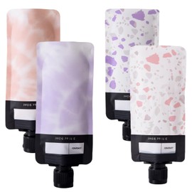 Travel Pouches for Toiletries, 90ml Leak Proof Empty Squeeze Pouches, Fluid Makeup Packing for Shampoo Toiletries Lotion Face Cream (Pink Pattern, Purple Pattern, Pink Pattern-2, Purple Pattern-2)