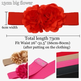 NiceYnn Women Vintage Retro 13cm Big Double Flower Elastic Waist Belt - 6cm Wide Stretch Cinch Waistband Button Buckle for Dresses Coat Sweater