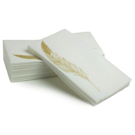 SimuLinen Paper Towels - Hand Towels for Bathroom - Decorative Gold Feather Design –- Cloth-Like, Linen-Feel for Guest Bathroom Essentials, Size: 12x17” (Pack of 100) Made in Germany