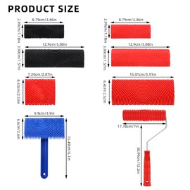 Wood Graining Tool Set, 8 Pcs 7" Fake Wood Grain Roller Painting Tool with Handle DIY Rubber Graining Tool Paint Look Like Wood for Wall Room Art Paint Decoration