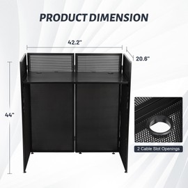 Portable DJ Booth Table Station 44"x42"x21", Foldable Metal Frame DJ Facade with Black & White Scrims, Detachable 40"x20" DJ Table, Adjustable Height, Carry Bag for Show, Party, Wedding, Events