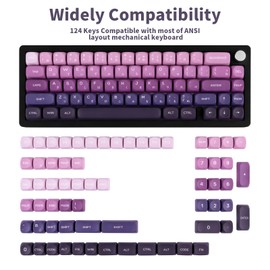 TIMSEKER PBT Japanese Keycaps MOA Profile Keycaps Cute, 124 Keys Gradient Purple Custom Keycaps, Five Side Dye Sublimation Keyboard Keycaps Set for Cherry Gateron MX Switches Mechanical Keyboard