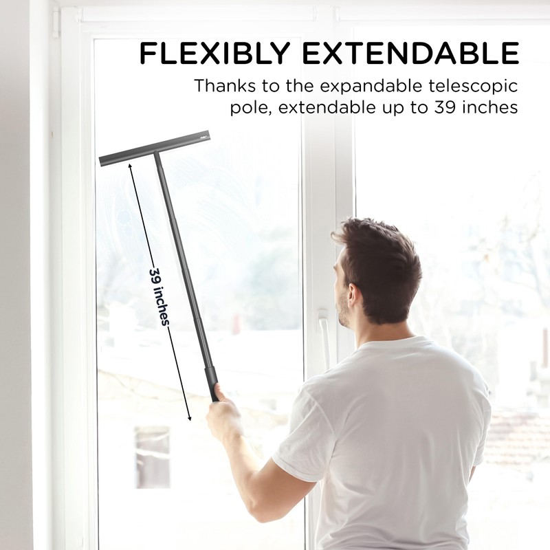 BADIONA Telescopic Shower Squeegee Black - With Suction Hook &