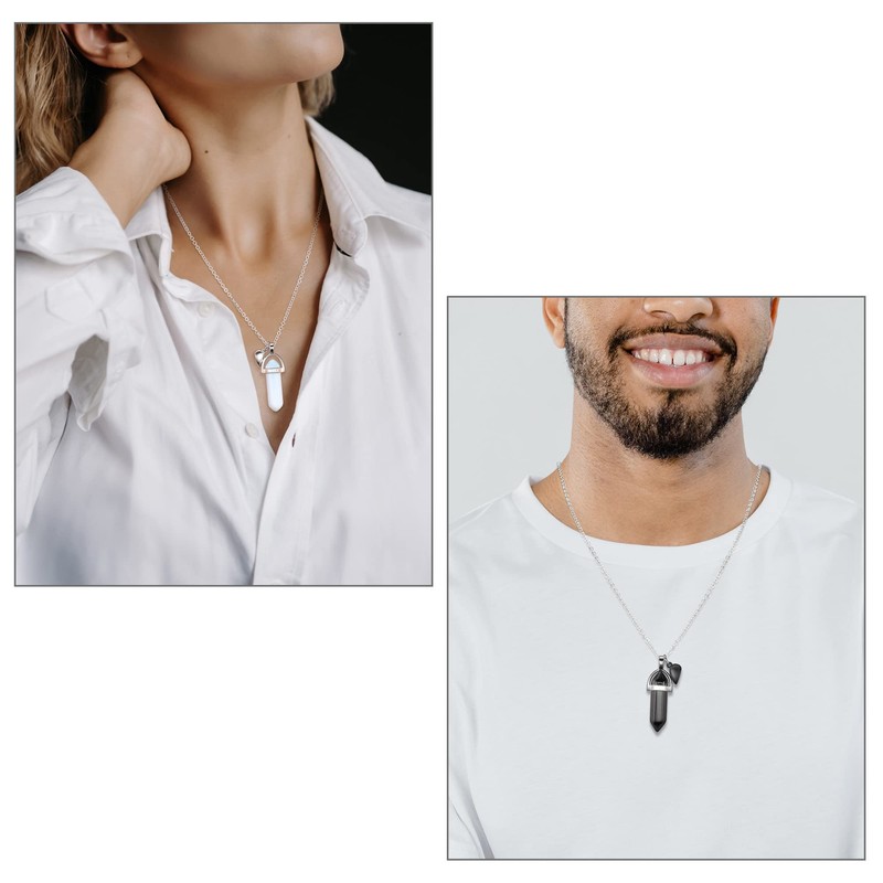 JSDDE Set of 2 Hexagon Columns Pendant Necklace with Heart