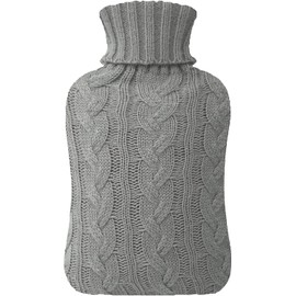 2L Hot Water Bottle with Cover UK & 5 Pairs of Warm Comfy Wool Socks - Natural Rubber 2 Litre Hot Water Bottle Inc x5 Pairs Ladies Winter Socks Size UK 4-7 (Cream Bottle with Grey Cover) (0060)