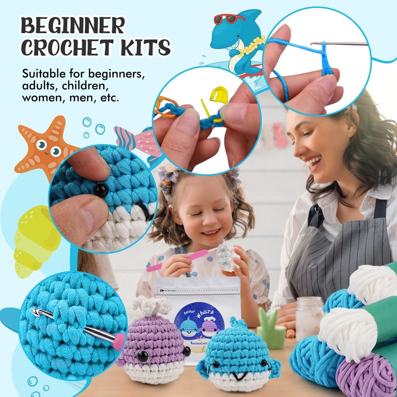 Crochet Kit for Beginners, Whale and Shark Crochet Kit, Crochet
