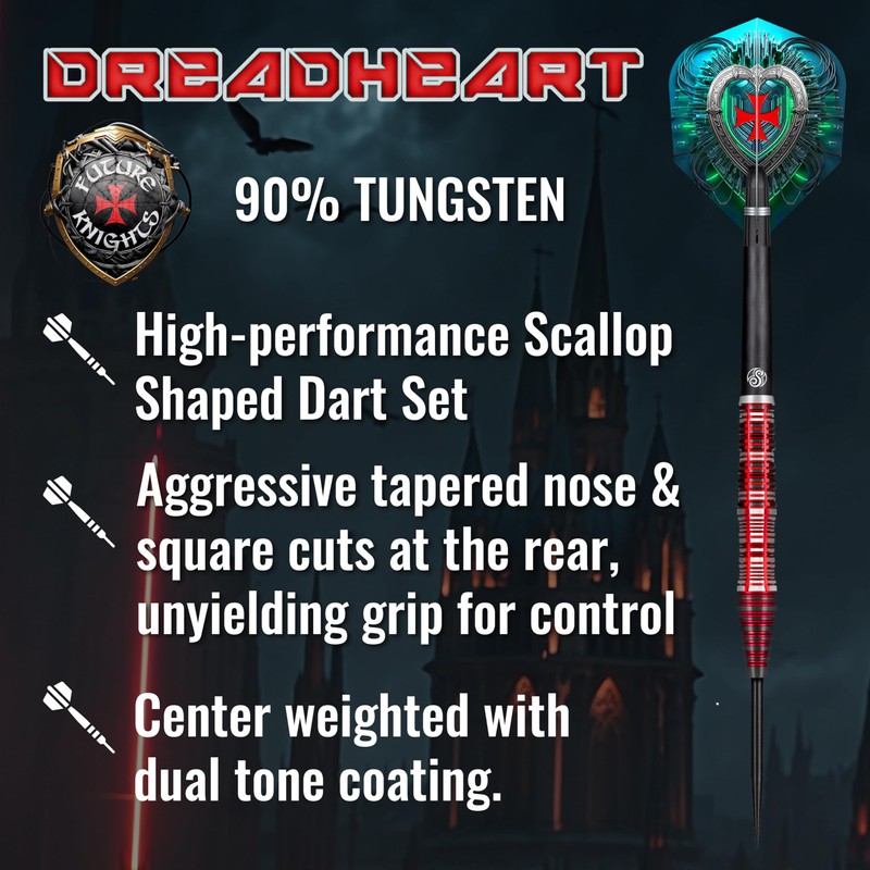 Future Knights Dreadheart Steel Tip Dart Set-90% Tungsten Professional Darts