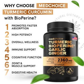 4-in-1 Turmeric and Garlic Supplements with Bioperine 2360 mg (360 ct) Turmeric Ginger Root Capsules with Garlic - Turmeric Curcumin with Black Pepper for Joint, Digestion & Immune Support (Pack of 3)
