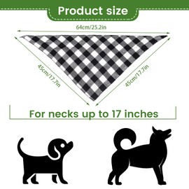 Bagentry Triangle Reversible Dog Bandanas, Buffalo Plaid Printing Dog Scarf, Adjustable Cute Pet Handkerchief Bandana for Dogs Puppy Birthday (White and Black)
