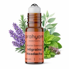PRAHYAM Roll On Aceites Esenciales de Aromaterapia para Migraña y Dolor de Cabeza, Migraine Relief - 5 ml - Con Esencias Florales de Bach - Aroma 100%