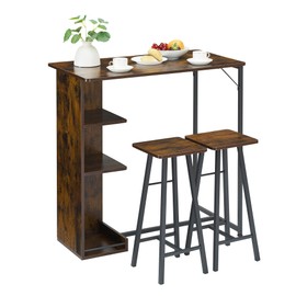 Amenitlif 3-Piece Bar Table and Chairs Set for 2 – Rustic Brown Counter Height Dining Table with 2 Stools & Storage Shelves, Ideal for Small Spaces, Apartments, Kitchens, Breakfast Nooks or Home Bars