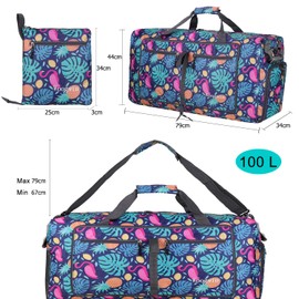 ehsbuy 60L Travel Bag Large Foldable Sports Bag Men Women with Shoe Compartment Pockets Waterproof Sauna Bag Travel Bag for Sports Holiday Gym Overnight, 100L Pineapple