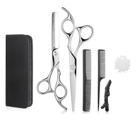 Barber Scissors Set – Hair Shears, Thinning Scissors, Styling Comb & Travel Case (Chrome)