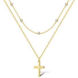ALEXCRAFT Layered Bows Cross Chain Gold Silver Women's Necklace with Pendant Fashion Jewellery for Her Women Girlfriend Mum Cross