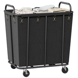 Large Laundry Cart with Wheels, 94.3 Gal. (357 L) Rolling Laundry Hamper for Clothes Storage, Heavy Duty Laundry Basket with Handle, for Home, Bathroom, Hotel, Black BB20XY01