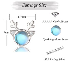 Hasnsofie Silver Christmas Earrings Women, 925 Sterling Silver Christmas Stud Earrings, Snowflake Elk Pearl Moonstone Stud Earrings Silver for Women, 9 mm Silver Sleeping Stud Earrings for Christmas,