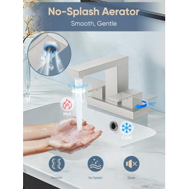 Cobbe Bathroom Faucets for Sink 3 Hole, Brushed Nickel Bathroom Sink Faucet Square 4 Inch Centerset with Pop-Up Drain, 2 Handle and 2 Supply Hoses, Lead-Free Stainless Steel for Vanity, Rv, Farmhouse