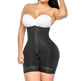 YIANNA Tummy Control Shapewear for Women Strapless Fajas Colombianas Moldeadoras Postpartum Body Shaper Shorts Butt Lifter Compression Garment with Zipper Crotch,YA7272-Black-2XL