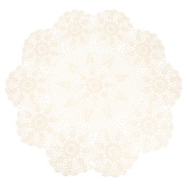 sourcing map Handmade Crochet Tablecloth, 26inch Handmade Crochet Doilies Table Mats Round Bauhinia Lace Table Cover for Kitchen Dining Room Decor, Beige