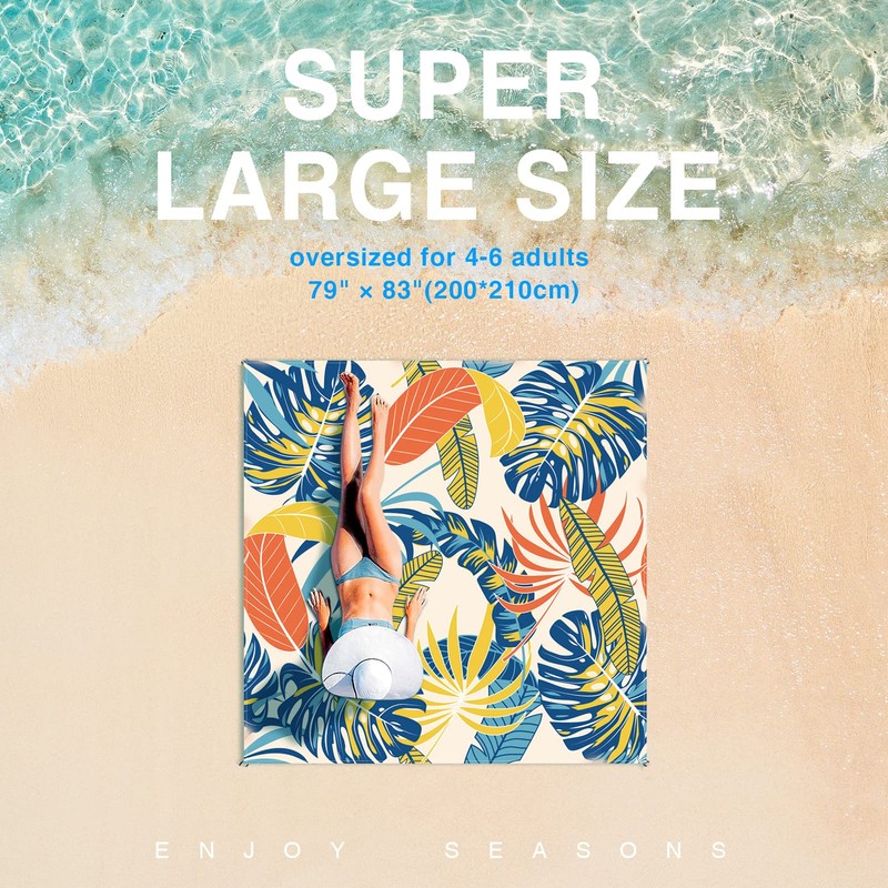 TRADFORE Beach Blanket Sandproof, Waterproof Beach Mat Oversized 79 X