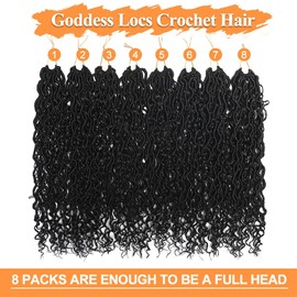 Boho Goddess Locs Crochet Hair 24 Inch Pre-looped Faux Locs with Curly Ends 8 Packs Bohemian Crochet Hair for Black Women(24 Inch, 1B)