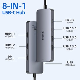 USB C Docking Station 3 Monitors, MOKiN USB C Hub with 2 HDMI, 4K DisplayPort, 1Gbps Ethernet, 100W PD Charging, 3 USB A/C 3.0, USB C Hub Multiport Adapter for MacOS/Dell XPS/HP/Lenovo/Surface
