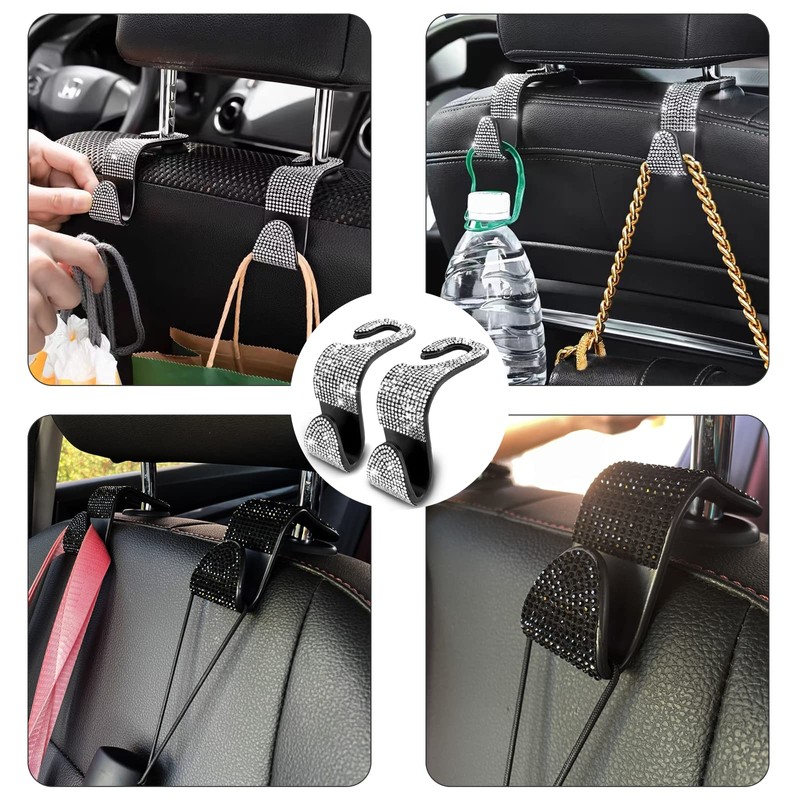 OSIFIT 2PCS Car Seat Hooks, Bling Rhinestone Headrest Hooks, Universal