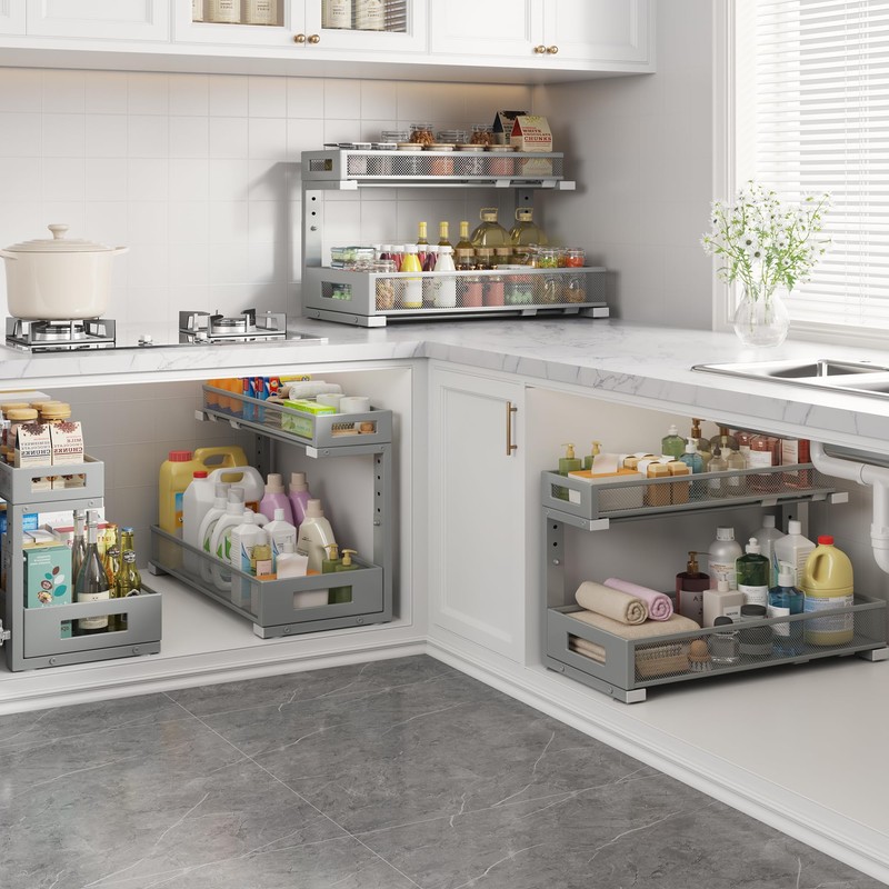 Biboraya 2 Pack 19IN Depth Under Sink Storage Organizer, Large