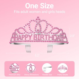 Papoopy Birthday Tiara Crown with Sash for Adult Women, Birthday Sash for Party Decorations Pink