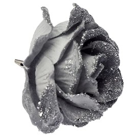 BWG Clip On Graphite Grey Rose Flower Christmas Tree Decorations (Set of 6)