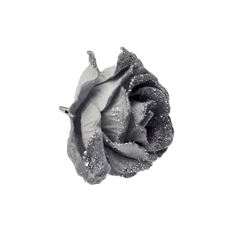 BWG Clip On Graphite Grey Rose Flower Christmas Tree Decorations