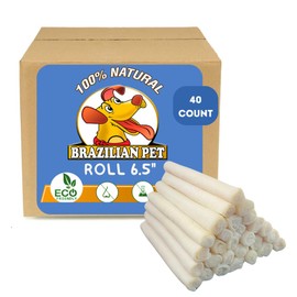 Brazilian Pet Natural Treats Rawhide Rolls Dog Chews Bones 6.5" for Pups and Small Dogs (40 Count)