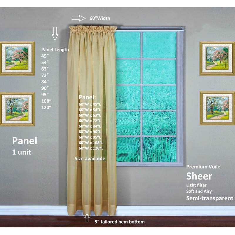Today's Curtain Emelia Original Voile Panel 120", Gold, 60" W