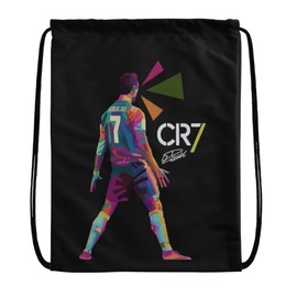 EZB Football Legend Ronaldo CR7 Drawstring Bag | 36x30cm Midi Sized Backpack | Multi-Use: Sports Kits, PE Kits, Gym, Lunch, Holiday, Beach, Soccer Pump Bag | CR7 Black Bag