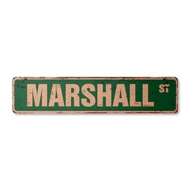 Marshall Vintage Aluminum Street Sign Childrens Name Room Metal Sign Rustic Metal tin | Indoor/Outdoor | 24" Wide