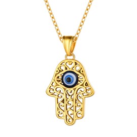 Supcare Women's Hamsa Hand Fatima Necklace Stainless Steel Evil Eye Pendant Dating Chain Evil Eye Turkish Eye Nazar Hamasa Necklace Jewellery for Women Birthday, Stainless Steel