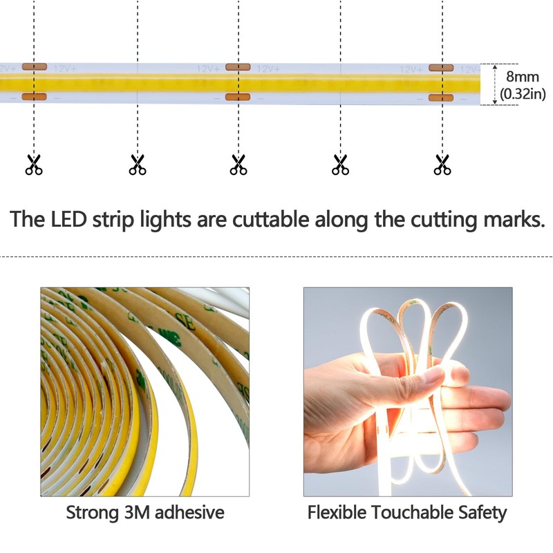 GOMING Motion Sensor COB LED Light Strip 16.4ft(5M) Natural White