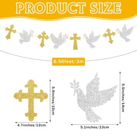 BLMHTWO Cross and Dove Garland Banner, Gold Silver Glitter God Bless Bautizo Baptism Decorations Banner Christening Party Supplies for Boys Girls First Holy Communion Baby Shower Wedding